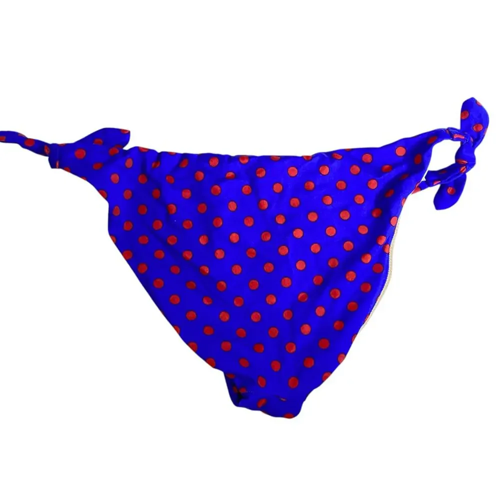 J. Crew Strapless Bandeau Bikini Top & String Bottom Blue Polka Dot Small 32D - Picture 10 of 16